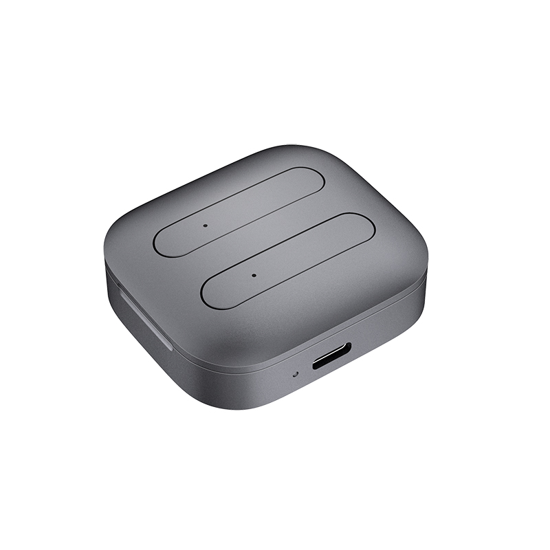 Perumahan aluminium ultra nipis TWS Bluetooth Headset Chipset:BT8896A V5.0 Masa Muzik: 3J Masa Berbual: 2J Headset Bateri:28mAh*2 Mengecas bateri asas:300mAh Warna: Hitam/Kelabu/Perak